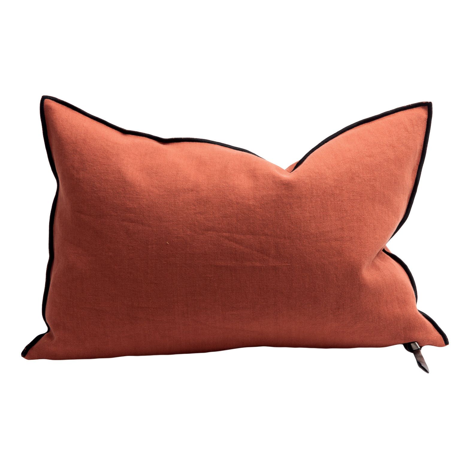 Maison de vacances - Coussin Vice Versa Black Line en lin stone washed - Henné