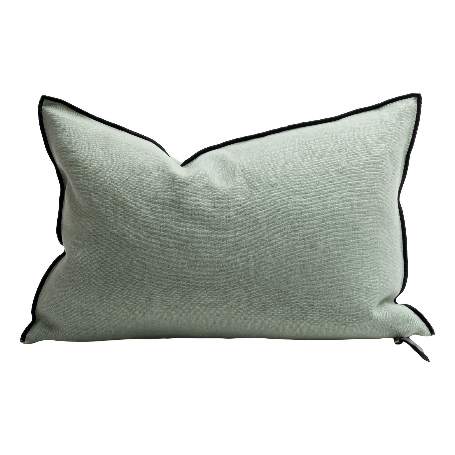 Maison de vacances - Coussin Vice Versa Black Line en lin stone washed - Sauge