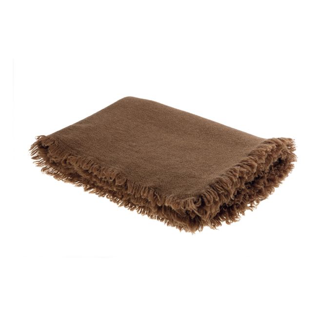 Plaid Vice Versa frangé en laine lavée  | Havane