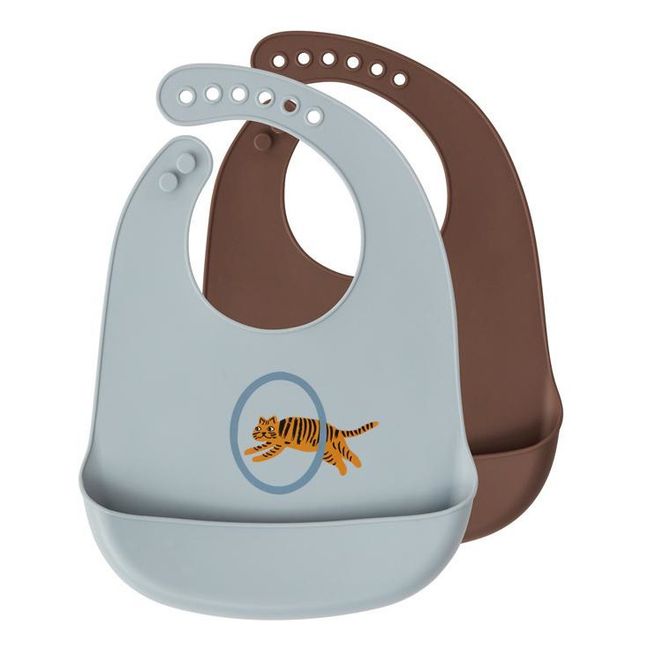 Tiger Silicone Bibs - Set of 2 | Blue