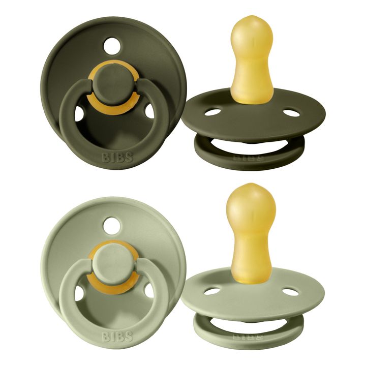 Natural Rubber Dummies Set of 2 Green Bibs Design Baby