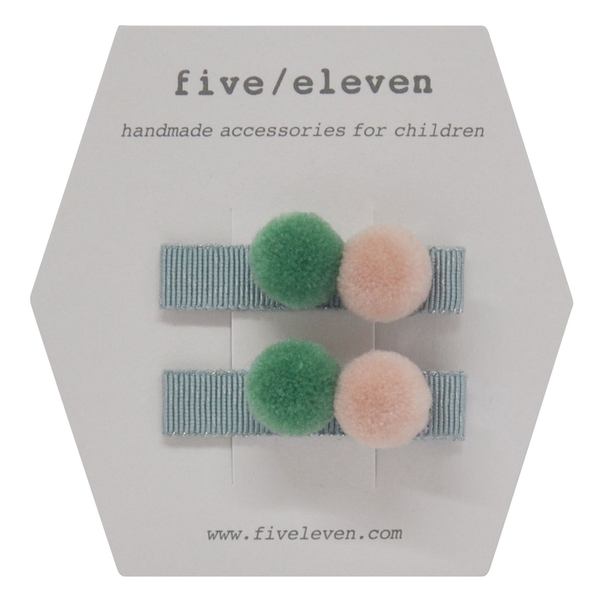 Five / Eleven - Set 2 Barrettes Clips Pompons - Fille - Bleu ciel