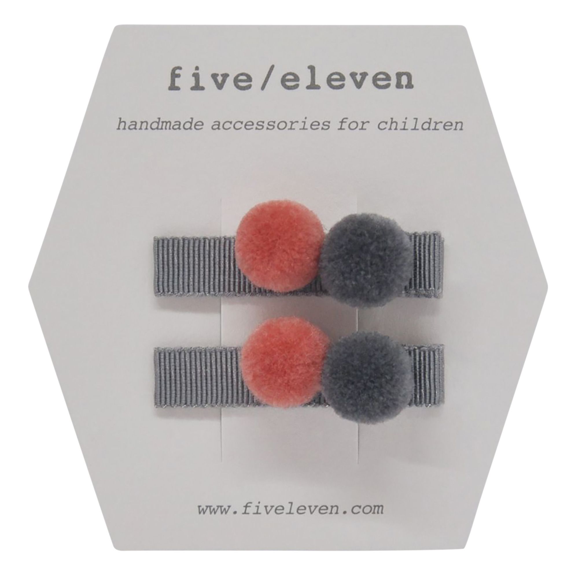 Five / Eleven - Set 2 Barrettes Clips Pompons - Fille - Gris