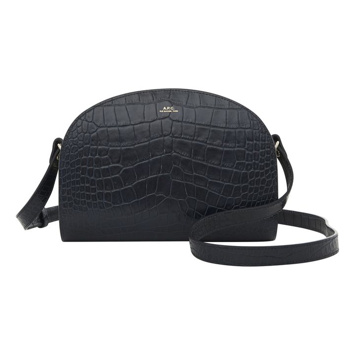 A.P.C. Demi Lune Croco Print Leather Crossbody Bag - Black