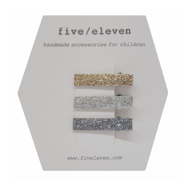 Set di 3 Mini fermacapelli con clip Glitter Argento
