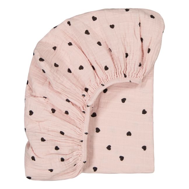 Drap-housse Olivia Cœurs | Rose pâle
