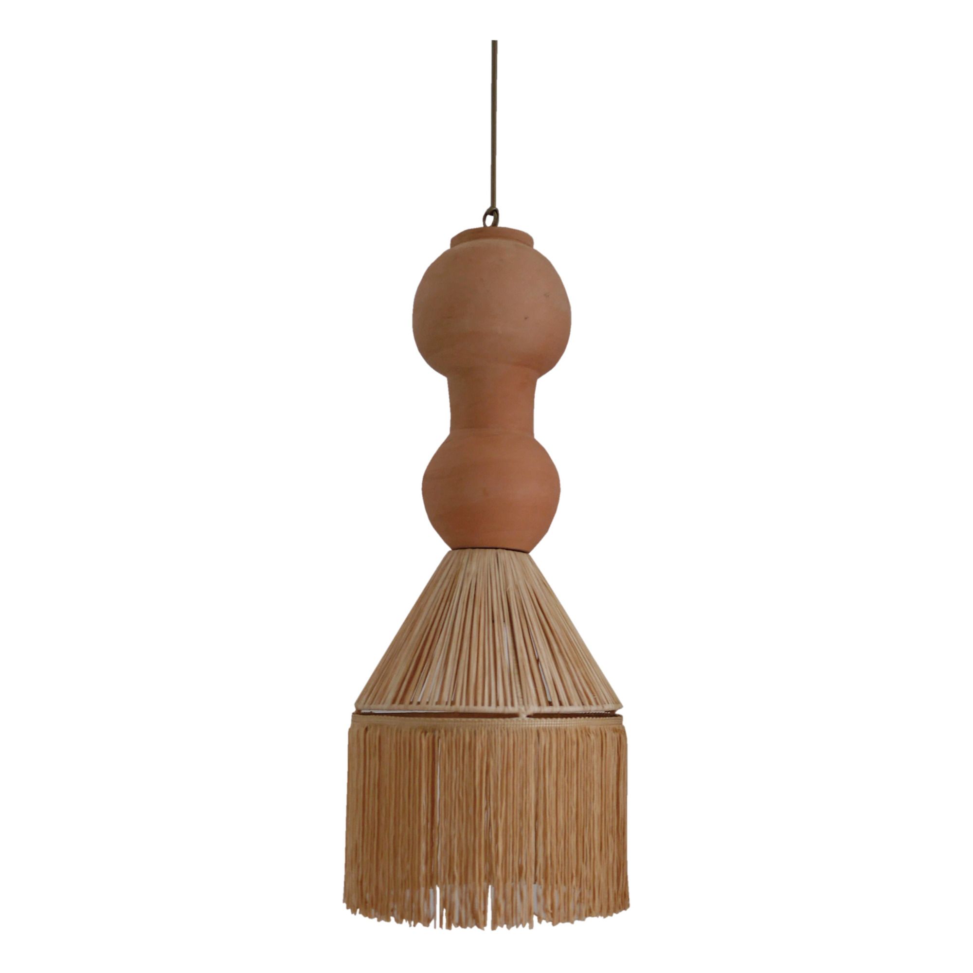 Georgette Raffia Fringed Pendant Lamp Terracotta- Product image n°0