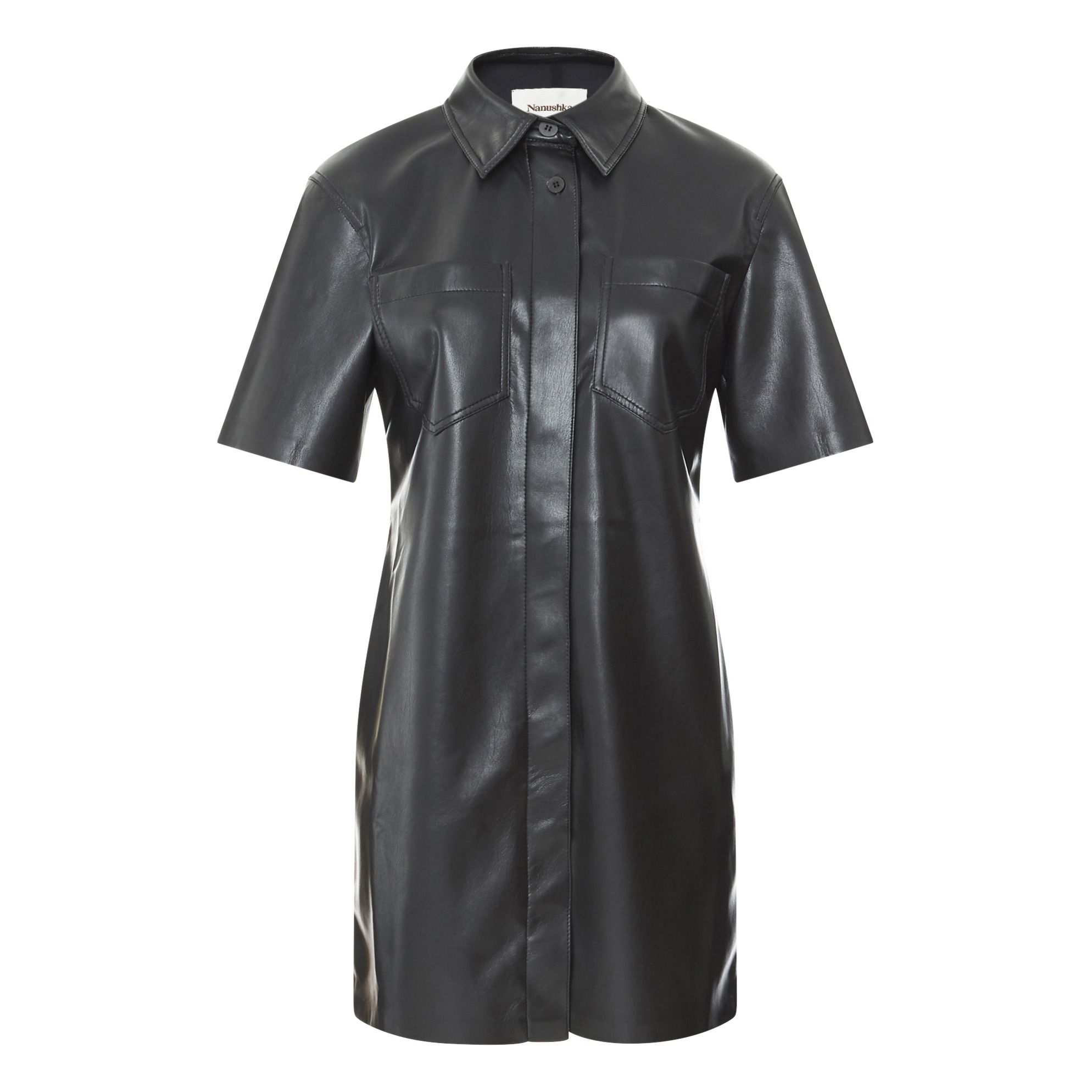 Berto Vegan Leather Shirt Dress Black ...