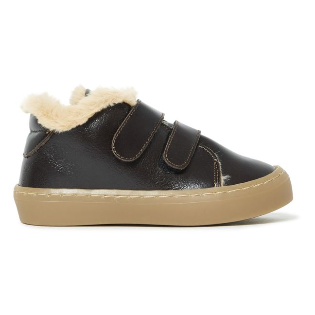 Sneakers con velcro e interno in pelo  | Marrone