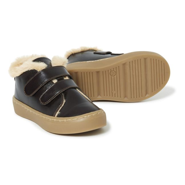 Sneakers con velcro e interno in pelo  | Marrone