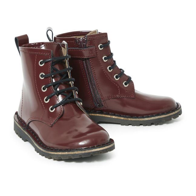 Zipped Lace-up Ankle Boots Burgundy