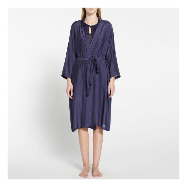 Kimono de algodón y seda | Azul Noche