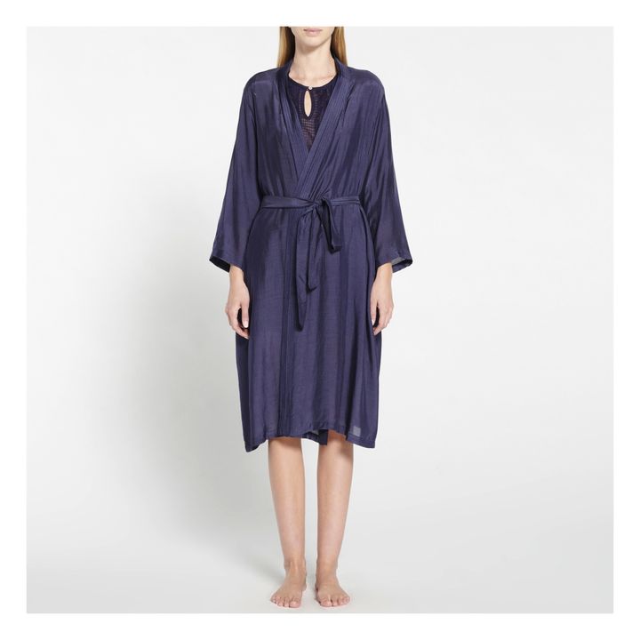 Kimono de algodón y seda Azul Noche- Imagen del producto n°2