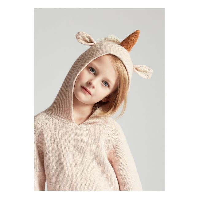 Burnus con cappuccio unicorno da bambino in lana d'alpaca Rosa chiaro
