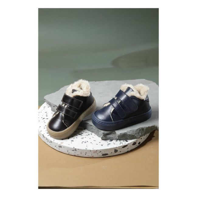 Velcro Fur-lined Sneakers | Navy blue