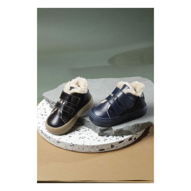 Sneakers con velcro e interno in pelo  | Marrone