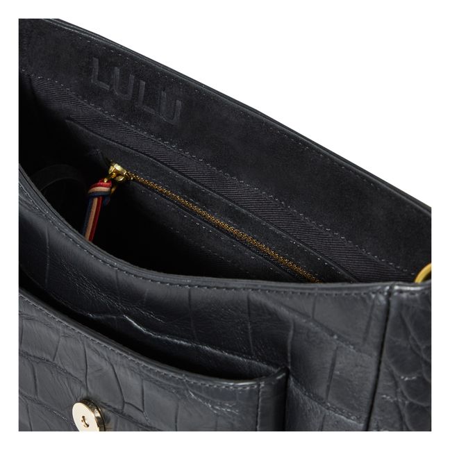 Lulu M Croc-print Cowhide Bag | Black
