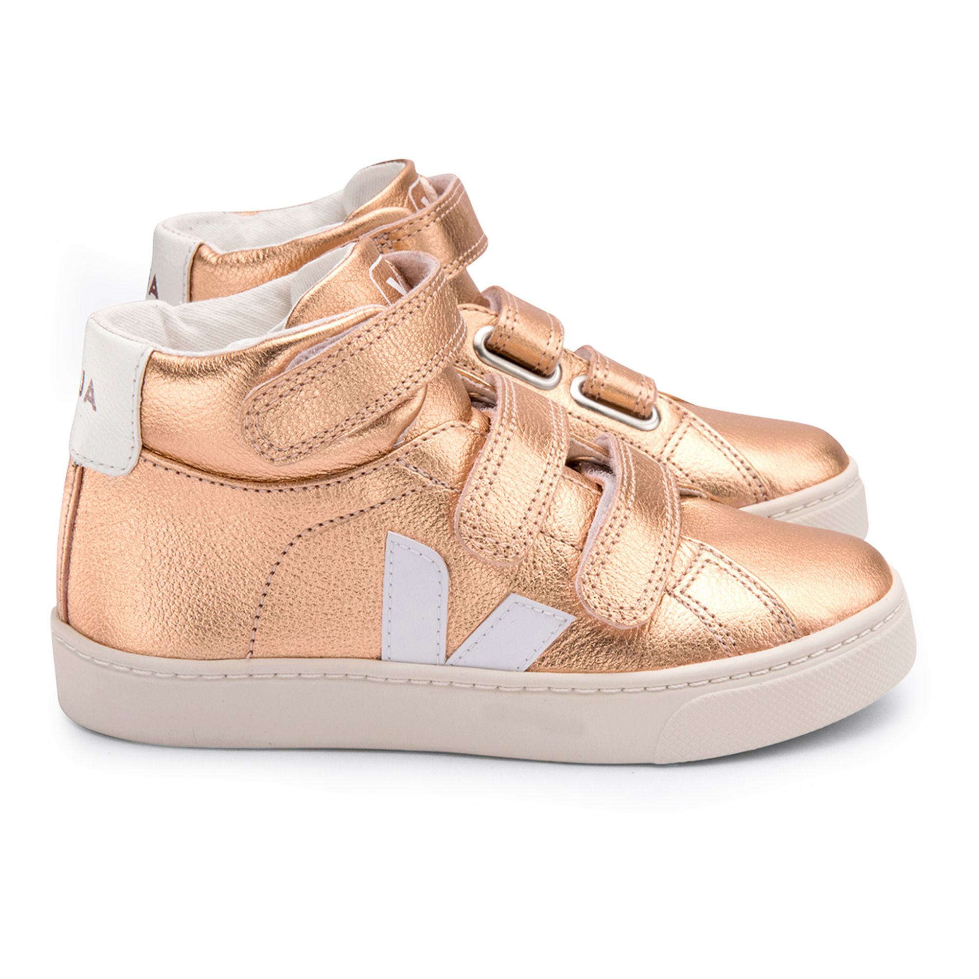 Veja - Baskets Cuir Scratchs Esplar Mid - Fille - Or rose
