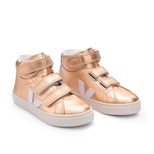 Esplar Mid Velcro Leather Sneakers Pink Gold