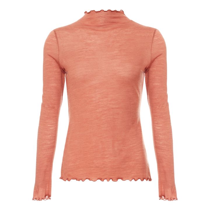 About - Pinkles Tencel Merino Wool Polo-neck Jumper - Terracotta | Smallable