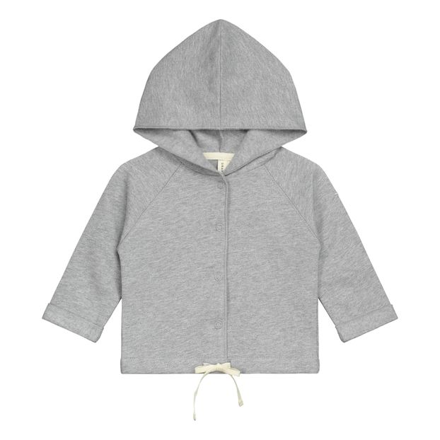 gray hooded cardigan