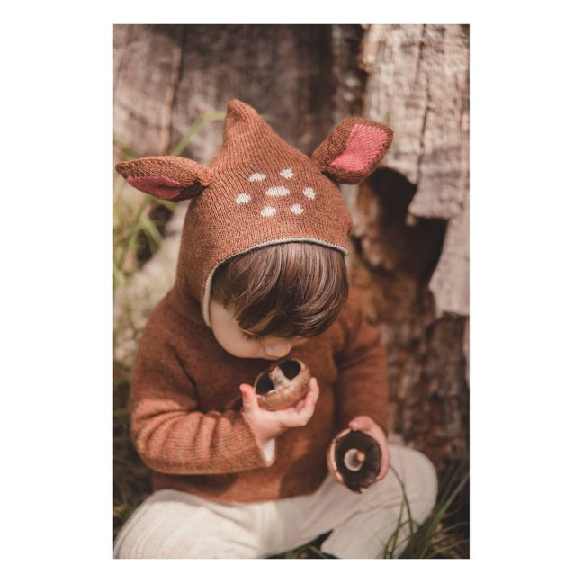 Burnus con cappuccio bambi da bambino in lana d'alpaca Marrone