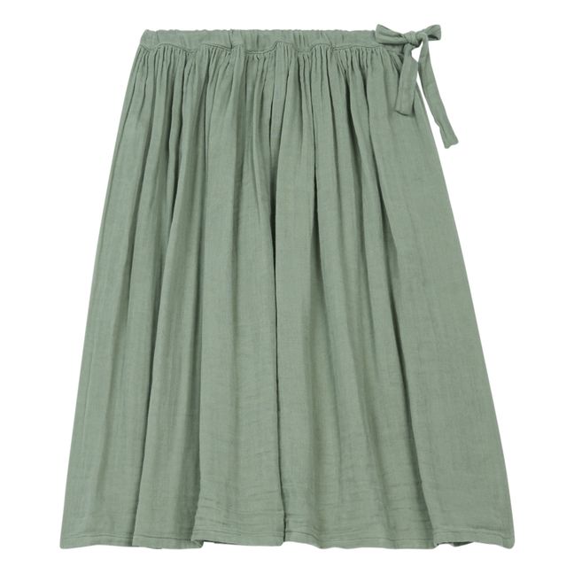 Ava Organic Cotton Long Skirt | Green clay