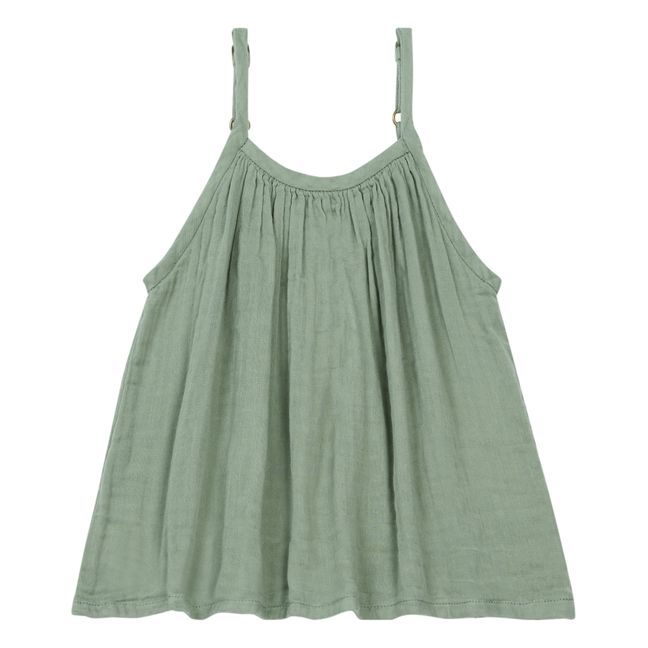 Mia Organic Cotton Top with Suspenders Green clay