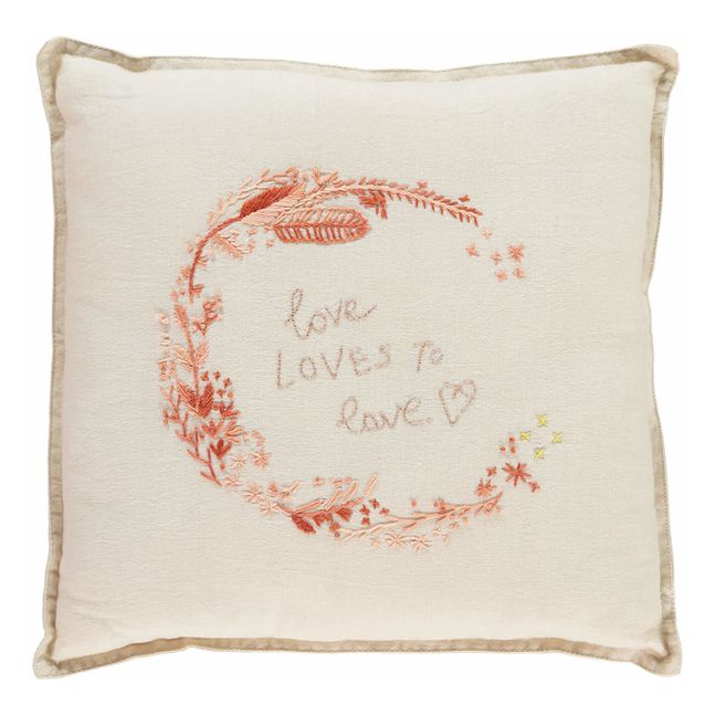 Embroidered Cotton Cushion Clay/Peach/Pink