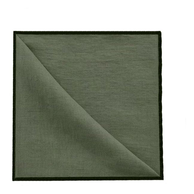 Tovagliolo da tavolo in lino lavato-filato - Set da 5 | Verde militare
