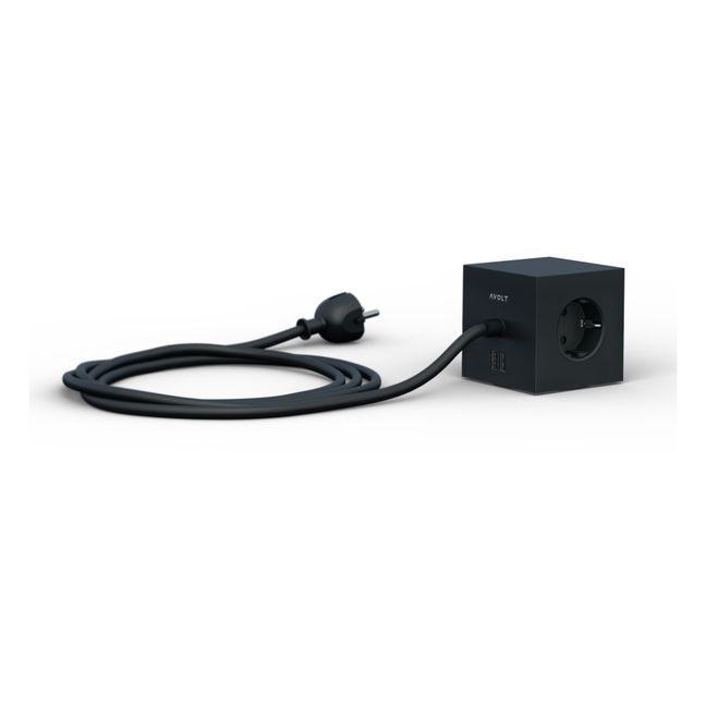 Square 1 Extension Cord with USB Port  Black