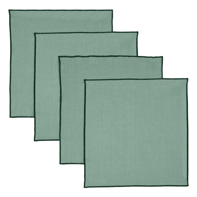 Set of 4 oversewn washed linen napkins | Sage