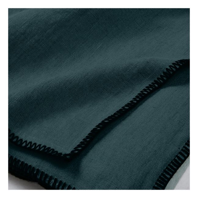 Oversewn washed linen tablecloth | Faded Blue