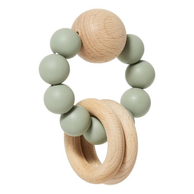 Saturn Silicone and Wood Teether Green water