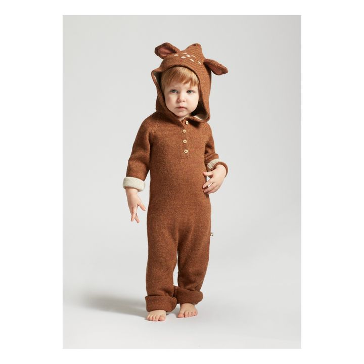 Bambi Baby Alpaca Hooded Playsuit | Brown- Product image n°1