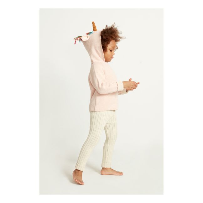 Burnus con cappuccio unicorno da bambino in lana d'alpaca Rosa chiaro