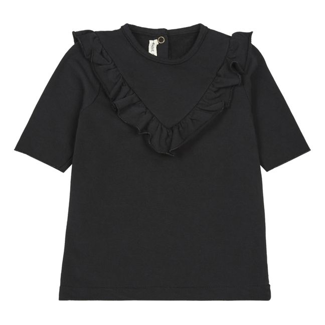 Vestido de felpa con volantes | Negro