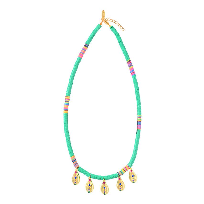Allthemust - Collier Heishi 5 Pampilles - Femme - Vert