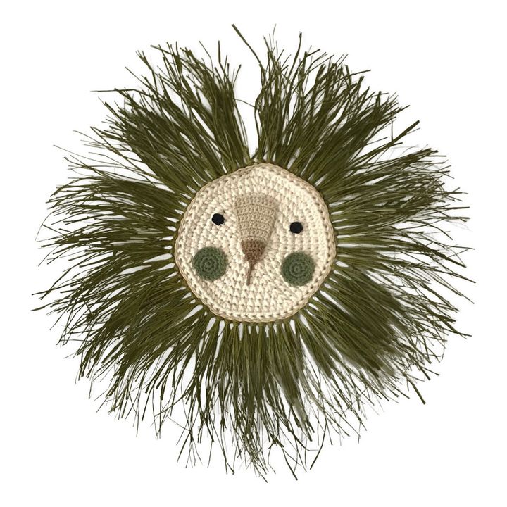 Raffia Lion Wall Mount | Olive green- Product image n°0