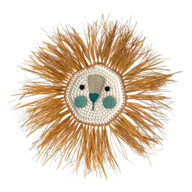 Lion en raphia à accrocher | Bleu turquoise