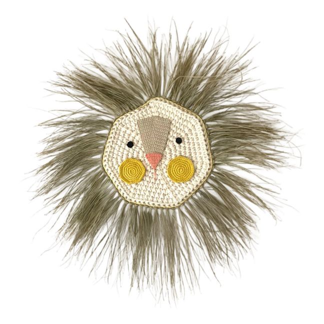 Raffia Lion Wall Mount | Lemon yellow