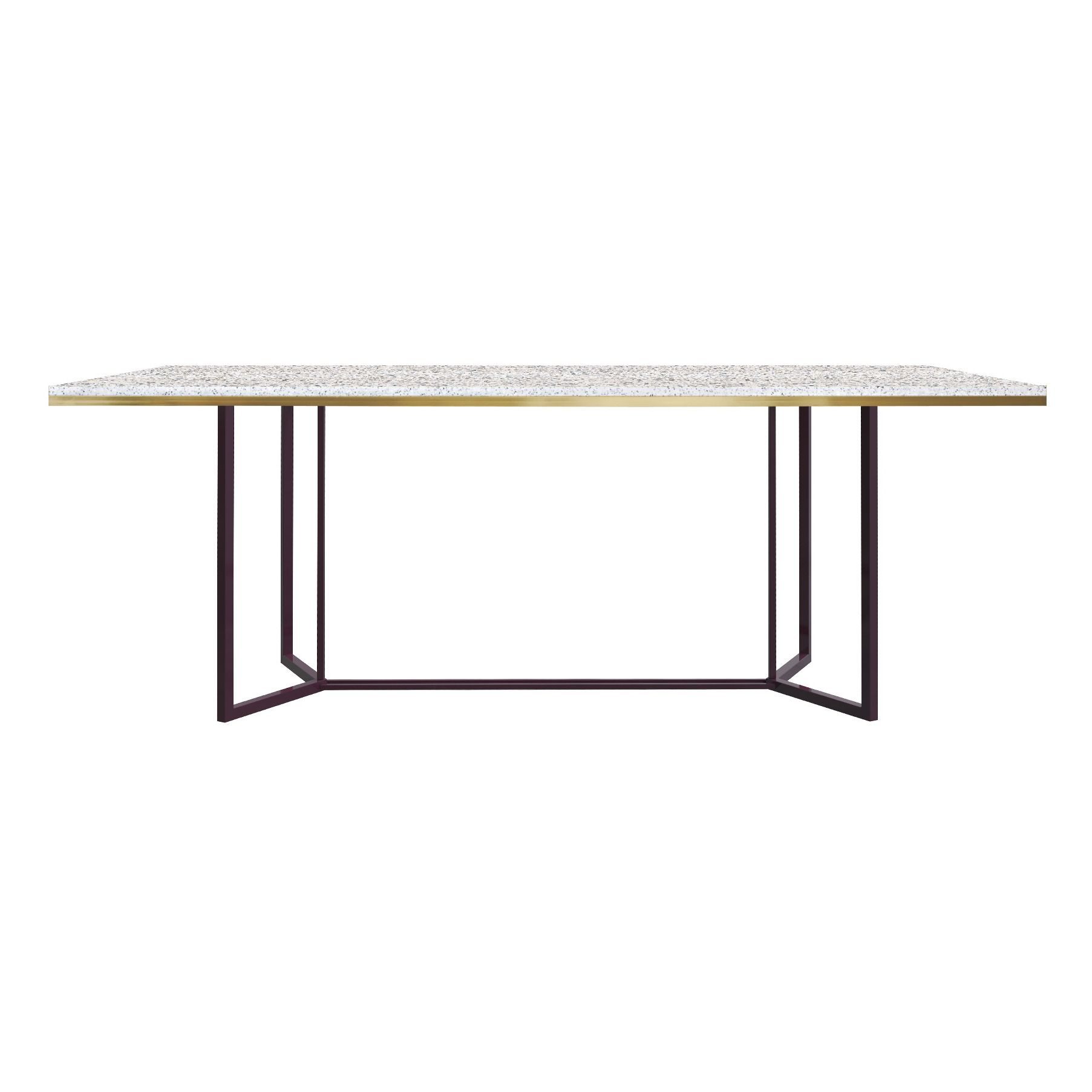 Red Edition - Table Terrazzo, plateau en bois cerclé de laiton, pieds en acier - Blanc