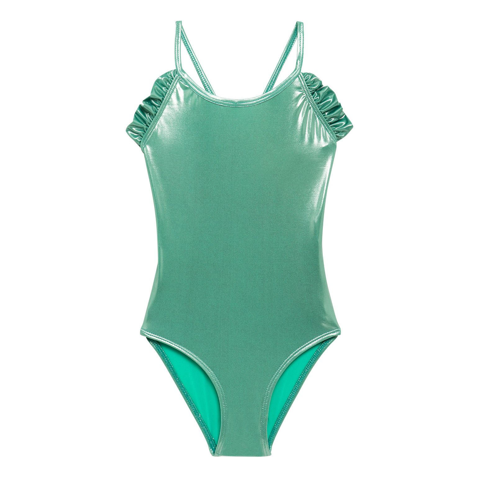 Maillot de bain Fille à ceinture contrastée corail/lilas