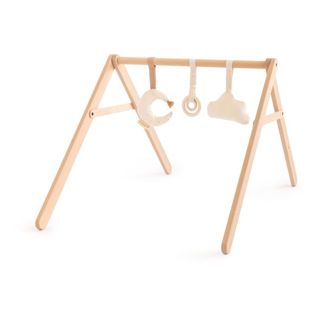 Arco de estímulo de madera y sus juguetes | Crema