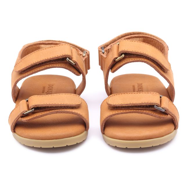 Topo Leather Velcro Sandals  Caramel