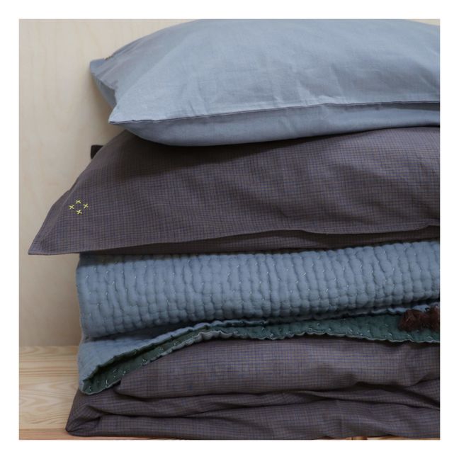 Couverture réversible en coton | Dark Green/Blue Grey