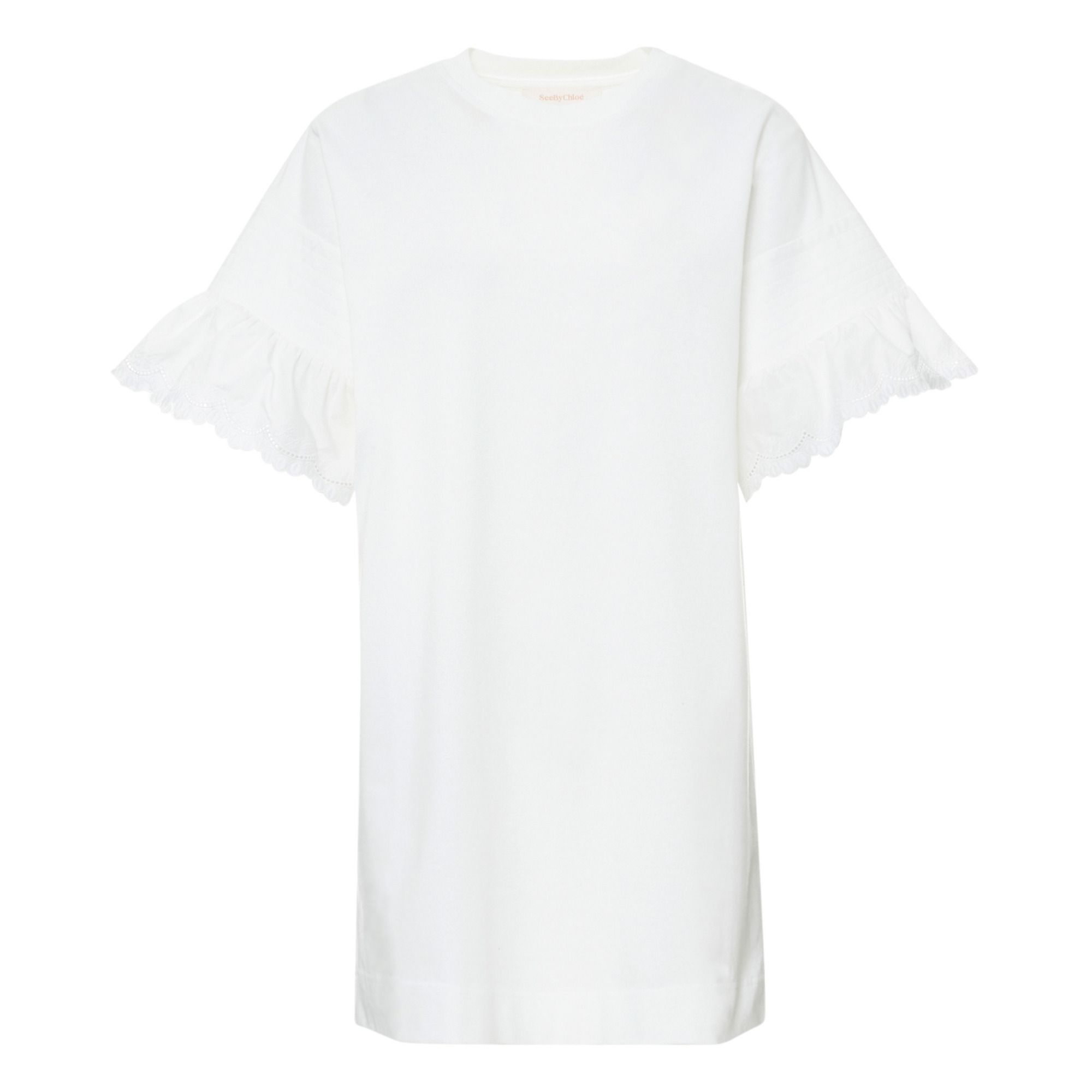 See by Chloé - Robe Jersey Manches Broderie Anglaise - Femme - Blanc