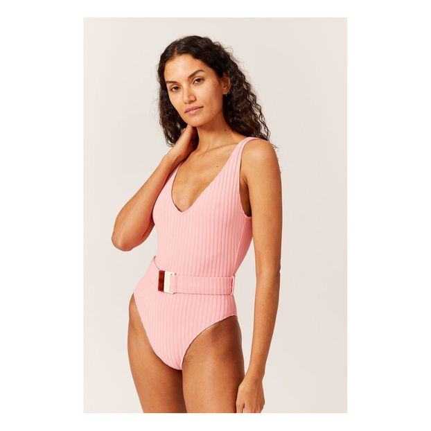 solid and striped pink one piece