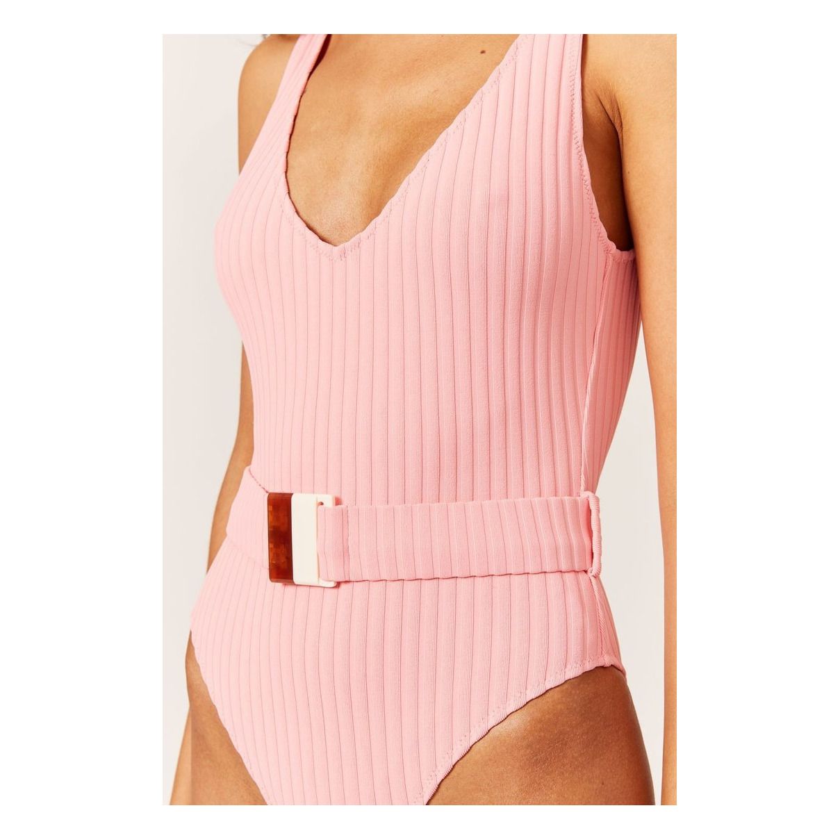 solid and striped pink one piece