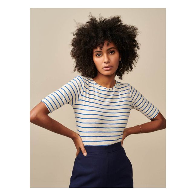 T-shirt Seas in lino a righe  - Collezione Donna - Blu